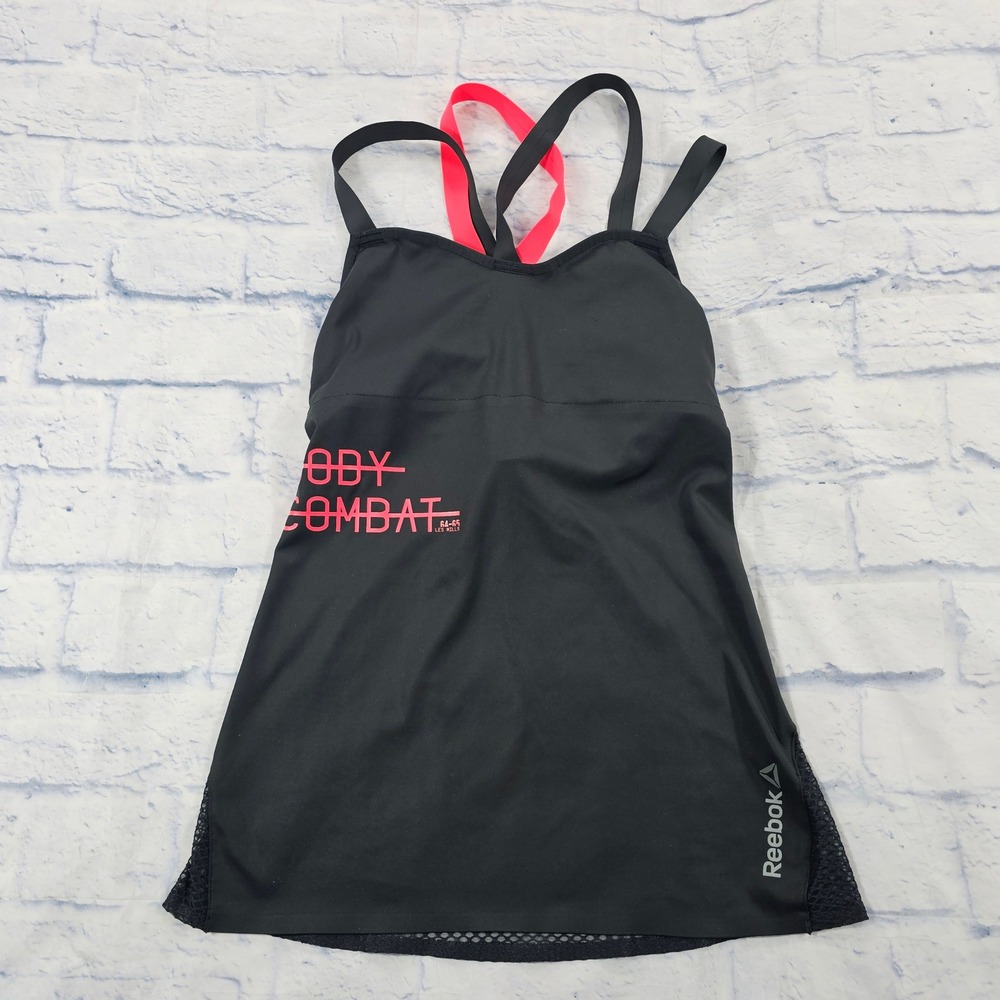 Reebok Body Combat Tank Top Women Small Black Pink Les Mills PlayIce Strappy Bra